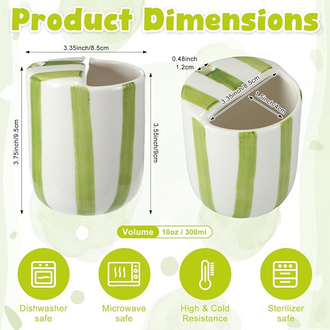 Ceramic Mug with Sip Hole 10 oz Novelty Green Striped Ceramic Coffee Mug Hand Painted Travel Mugs Heat Resistant Non Slip Built in One Lid Handcraft Mugs for Coffee Lovers Appreciation Gift - Image 2