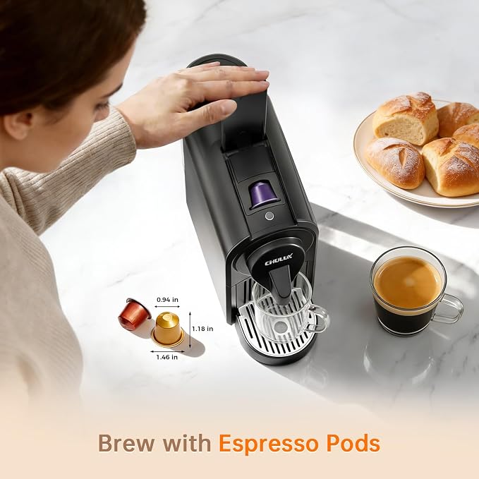 CHULUX Bafè-Pro Single Serve Espresso Machine for Nes Original Pods, Black | 1400W Rapid Heating, Espresso Lungo Buttons, Used Capsule Drawer, Auto-Eject System, 24oz Removable Reservoir, Mini Footprint - Image 3