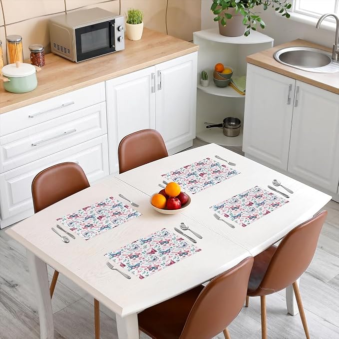 Feelyou Butterfly Table Place Mats, 18"x12" Girl Butterfly Floral Placemats Set of 4 for Beautiful Butterfly Placemat for Kitchen Dining Table Decor Indoor Outdoor Floral Botanical - Image 3