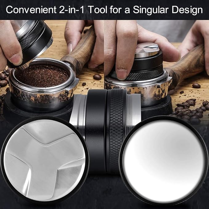 51mm Espresso Tamper and Distributor, MATOW Dual Head Coffee Leveler Compatible with Delonghi 51mm Portafilter, Adjustable Depth-Professional Espresso Hand Tampers