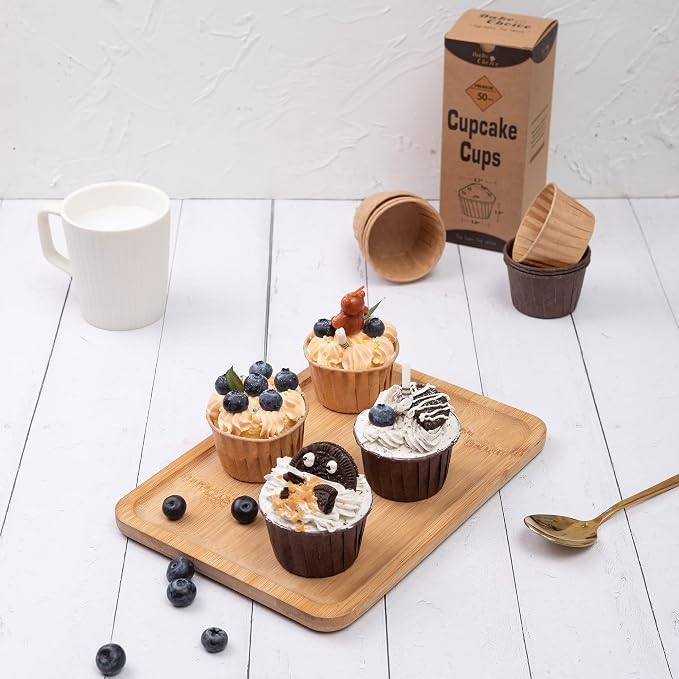 Bake Choice 50pcs Natural Cupcake Baking Cups, Heavy Duty Parchment Paper | Unbleached, Food-grade Muffin Liners 3.5oz for Muffin, Dessert - Image 6