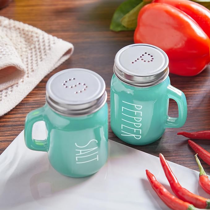 Turquoise Salt and Pepper Shakers Set - Teal Kitchen Decor and Accessories for Home Restaurants Wedding - Glass Salt and Pepper Set for Cooking Table, RV, BBQ, Easy to Clean & Refill - Image 6