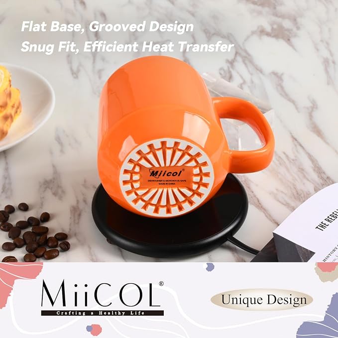 Miicol Ceramic Coffee Mug, 16 oz Large Coffee Cup, Tea Mug with Handle, Flat Bottom Mug for Men, Women, Office, Microwave and Dishwasher Safe, Multi-Color, Sun Orange - Image 6