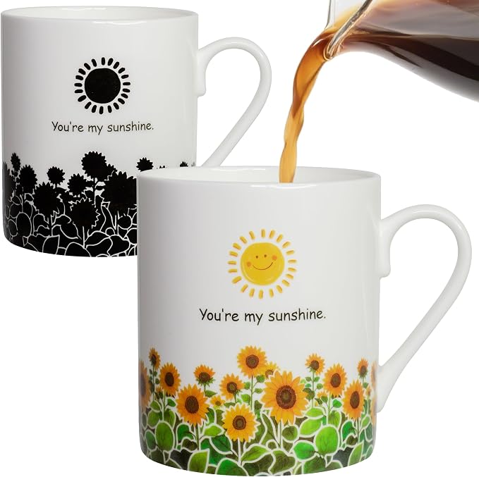 Lovfit Sunflower Color Changing 12oz Ceramic Coffee Mug | Heat Sensitive You are My Sunshine Cup, Sunflower Birthday Gift for Women Friends Family, Home Office Use by Lovift