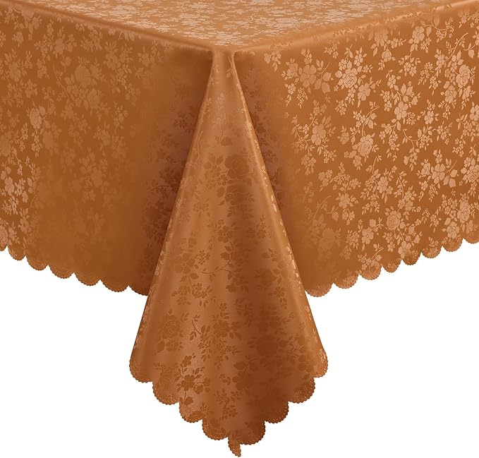 Smiry Rectangle Waterproof Heavy Duty Vinyl Tablecloths, 60 x 120 Inch | Wipeable Washable Floral Embossed Table Cover for Kitchen and Dining Room, Indoor & Outdoor Use, Bronze by Smiry