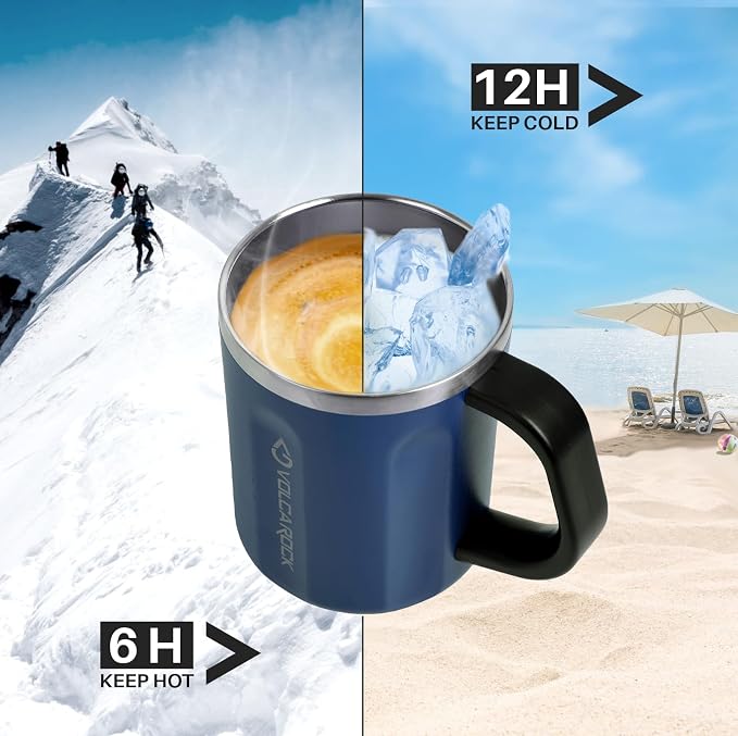 16 oz Stainless Steel Coffee Mug Cup with Handle, 16 oz Double Wall Vacuum Insulated Travel Mug Tumbler With Clear Slider Lid, Insulated Camping Tea Flask for Hot & Cold Drinks (Navy Blue) - Image 4