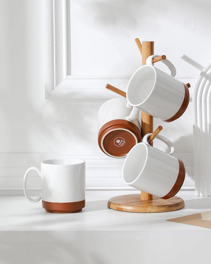 MALACASA 16oz Ceramic Coffee Mugs Set of 4, Stackable Coffee Cups with Straight-Sided Design, Mugs for Coffee, Latte, Tea, Hot Chocolate, Cappuccino and Cocoa, Microwave & Dishwasher Safe, Khaki White - Image 8