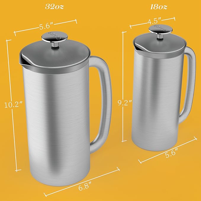 ESPRO P7 French Press Stainless Steel 304 – Patented Double Walled Micro-Filter Insulated French Press Coffee Maker, Grit-Free Brew - Heat Resistant BPA Free (32oz)
