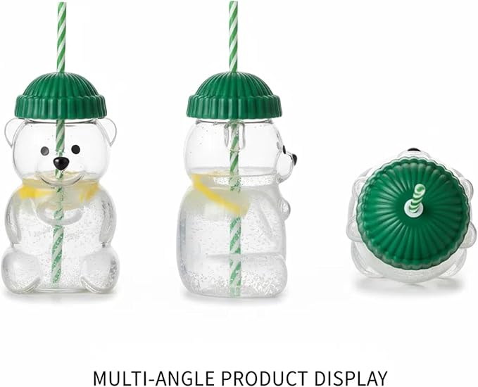 2025 New Bear Straw Glass Cup, 20oz Cute Glass Mug with Straws for Coffee, Juice, Milk and Tea, Leak-Proof Lid, BPA-Free (1 PC)