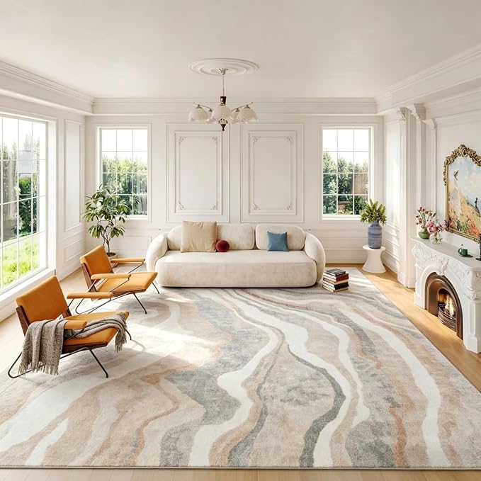 6x9 Area Rug, Machine Washable Soft Living Room Rug - Stain Resistant Non-Slip Rug for Bedroom, Pet Friendly, Modern House Decor by RICKYSERRA