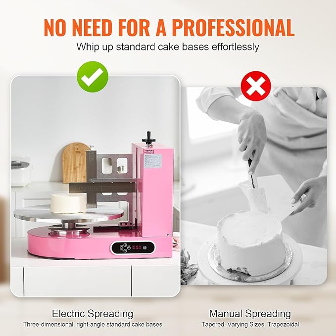 VEVOR Cake Decorating Machine, Cake Cream Spreading Coating Smearing Machine, Low Noise Cake Frosting Machine, Turntable with Adjustable Scraper, for 4" to 16" Cake, 25-320RPM Rotating Speed, Pink