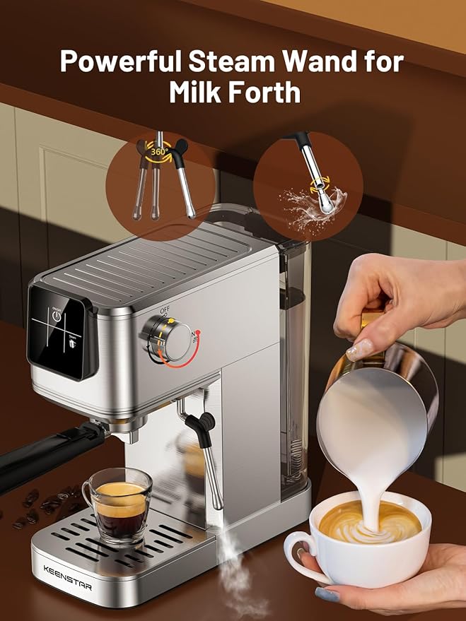 KEENSTAR 20Bar Espresso Machine, Hot & Iced Coffee Maker with Milk Frother | Stainless Steel, Touch Screen, Rapid Cold Brew, Espresso Maker with 40oz Water Tank for Latte, Cappuccino - Image 6