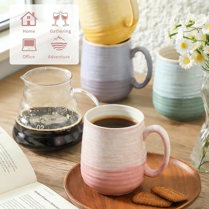 HASENSE Porcelain Coffee Mugs Set of 4, 12 Oz Two-Tone Reactive Glaze Coffee Cups with Handle, Unique Colorful Mug Set for Coffee, Tea, Coco, Latte, Dishwasher and Microwave Safe - Image 2