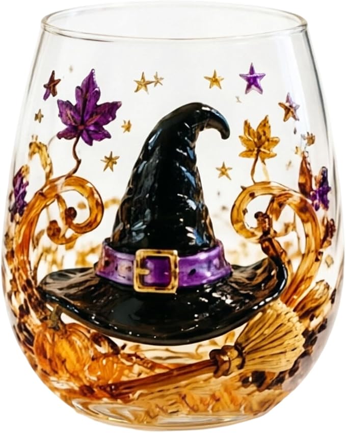 Halloween Themed 3D Inlay Glass Cup, Stemless Egg Shaped Clear Drinking Tumbler, Decorative Transparent Glassware for Home Bar, Farmhouse Halloween Party Table Decoration - Image 2