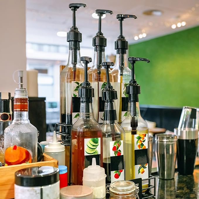 Maxdot 2 Pcs 25 oz Syrup Bottles with Pump Long Neck Bottles Plastic Syrup Pump Dispenser for Coffee Bar Accessories Home Party