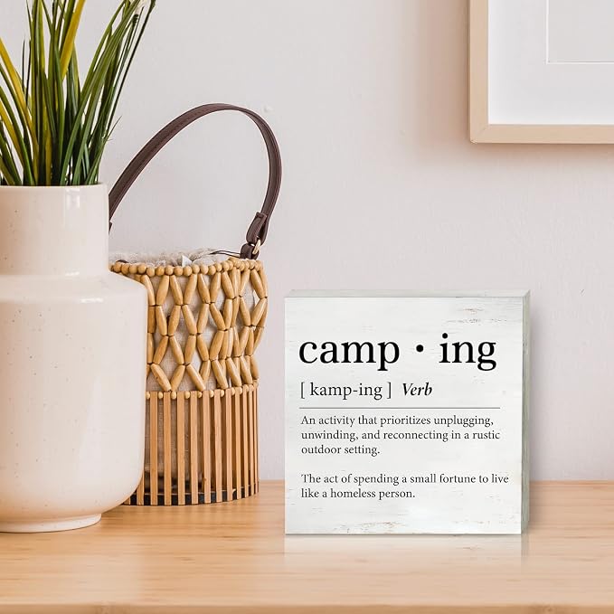 Funny Camping Definition Wood Box Sign Home Decor Rustic Camping Wooden Box Sign Block Plaque for Wall Desk Decoration - Image 5