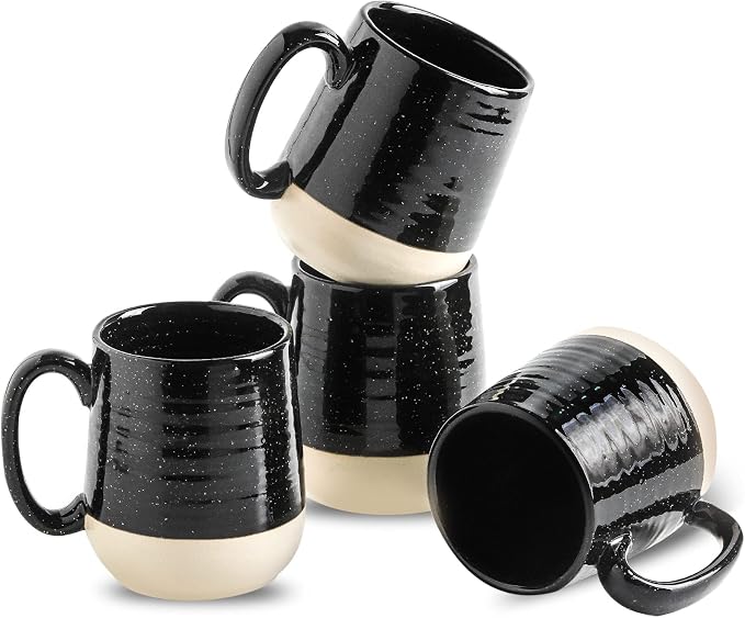 HASENSE Coffee Mugs Set of 4, 15 Ounce Ceramic Coffee Cups with Handles, Porcelain Large Latte Mug for Coffee Cappuccino Tea, Black Mugs for Men, Women Christmas Holiday Gift by Hasense
