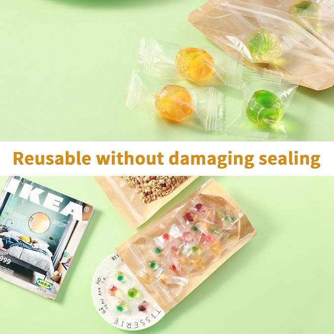 200 Pack Kraft Paper Bags with Clear Window 4x6 Reclosable Small Stand Up Mylar Bags for Food Storage Resealable Smell Proof Pouch, Edible Packaging, Reusable bags for Small Business - Image 8