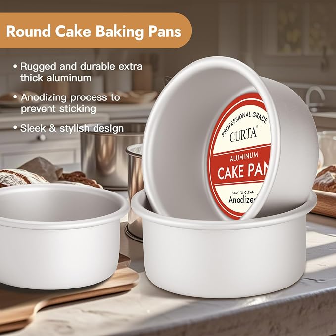 6 Inch Round Cake Pan, 6x3 inch 3 Set Anodized Aluminum Round Baking Pan, Small Cake Pan Non-Toxic & Heavy Duty, Deep Side, Easy Clean & Dishwasher Safe - Image 7