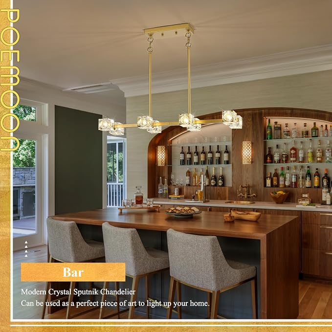 Modern Crystal Chandelier 8-Light Gold Sputnik Ceiling Pendant Lights L 31.5" Dining Room Hanging Light Fixture for Kitchen Island Over Table Living Room Bedroom - Image 8