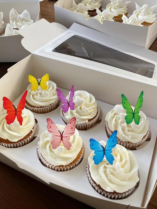 Edible Cherry Blossom Cupcake Toppers – Wafer Paper Flower Cakes Cupcakes Decorations Colorful Edible Flowers for Baby Shower Kids Birthday Spring Party Celebration Supplies (Butterflies B) - Image 4