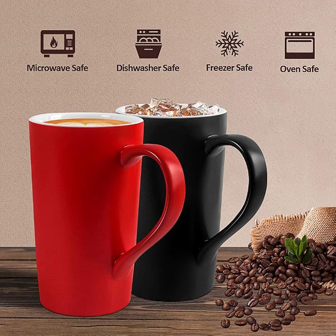 20 oz Large Coffee Mugs, M007 Tall Ceramic Cup with Handle for Dad Men, Set of 2, Christmas Red - Image 7