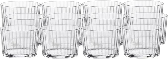 Bormioli Rocco Exclusiva Rum Tumblers, Set of 12-7.25 Oz. Ribbed Drinking Glasses with Crystal Star Glass & XLT Treatment, Made in Italy - Durable Cocktail Tumblers for Daily Use, Dishwasher Safe by Bormioli+Rocco