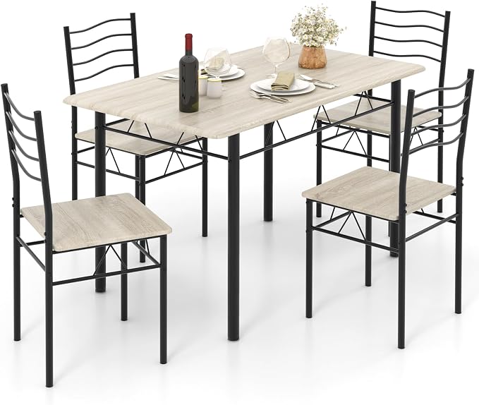 Giantex 47-inches Dining Table Set for 4, Rectangular Kitchen Table with 4 Dining Chairs, Metal Frame, 5-Piece Space-Saving Dinette Set for Small Space, Dinner, Breakfast Nook, Apartment by Giantex
