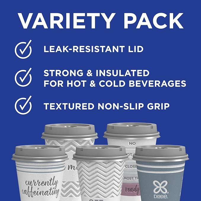 Dixie Paper Coffee Cups With Lids, 12 oz | 14 Count | Pack of 2 | Insulated | For Hot or Cold - Image 5