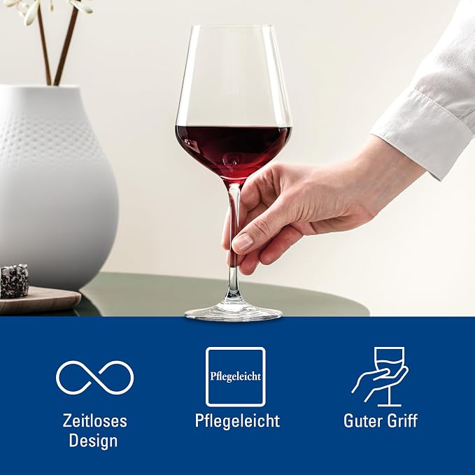 Villeroy & Boch La Divina Collection Bordeaux Goblet, Set of 4, Crystal Glass, 22 oz Capacity | Crystal glass Bordeaux goblets, made in Europe, dishwasher safe, curved lines showcase a classic red's bouquet - Image 6