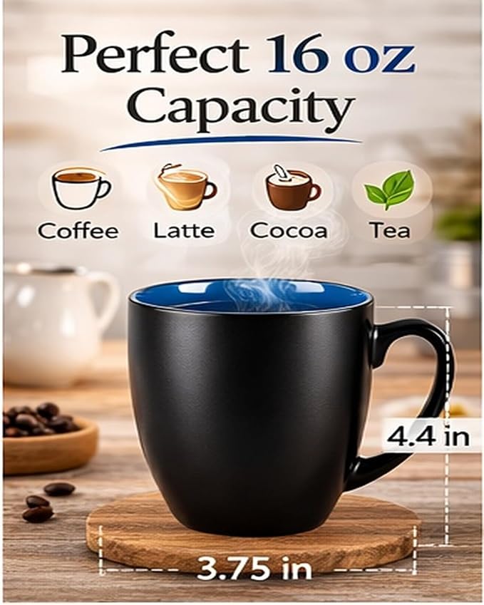GBhome 16oz Coffee Mugs Set of 6, Large Ceramic Coffee Mugs for Man, Woman, Dad, Mom, Modern Coffee Mugs Set with handle for Tea/Latte/Cappuccino/Milk/Cocoa. Dishwasher&Microwave Safe,Blue - Image 2