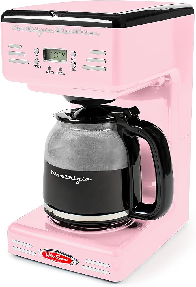 Nostalgia Retro 12-Cup Programmable Coffee Maker With LED Display, Automatic Shut-Off & Keep Warm, Pause-And-Serve Function, Pink by Nostalgia