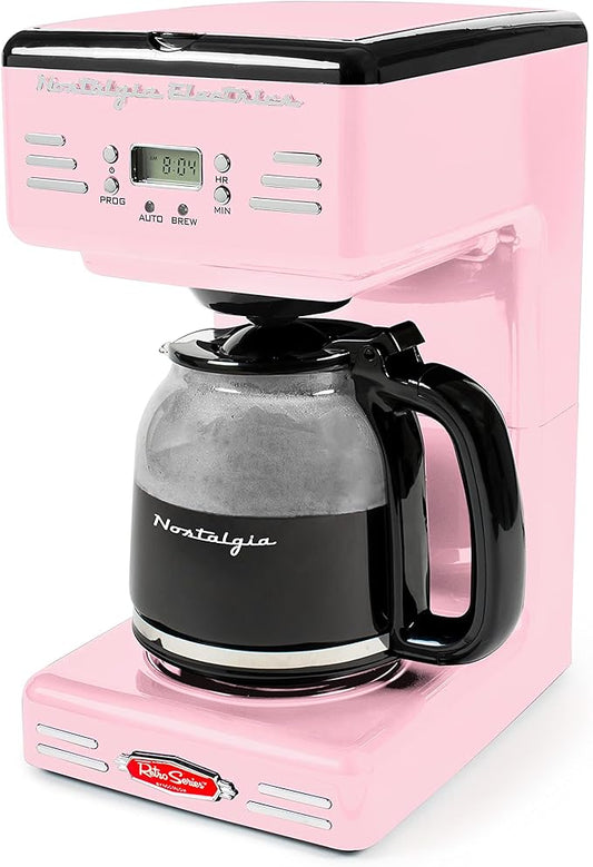 Nostalgia Retro 12-Cup Programmable Coffee Maker With LED Display, Automatic Shut-Off & Keep Warm, Pause-And-Serve Function, Pink by Nostalgia