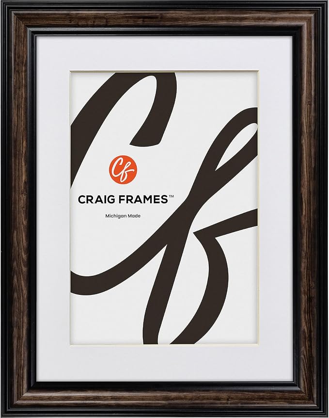 Craig Frames 16x20 Walnut Picture Frame, Matted to 11x14, 2 Inch Wood | Shatter resistant acrylic, white mat included, gallery wall decor, made in the USA by CraigFrames