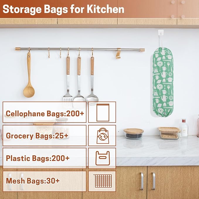 SWISSELITE 2Pcs Plastic Bag Holder, Reusable Plastic Bag Organizer | Wall Mount, Large Grocery Bag Storage Dispenser, 22x9 IN - Image 4
