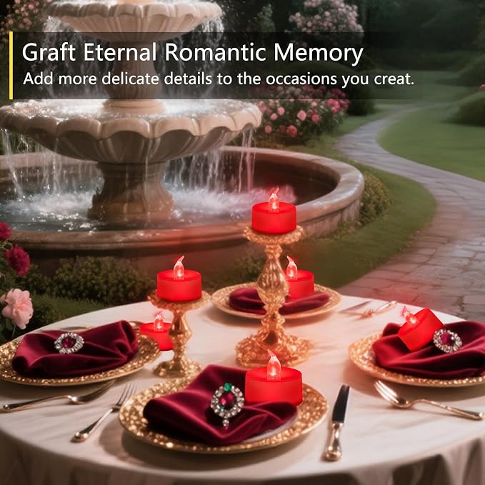 Tea Lights Battery Operated Candles LED Tea Lights Flameless Candles 200+ Hours Flickering Fake Tealights for Sweetest Day Wedding Home Decorations Party (Red Base, 24 Pack) - Image 2