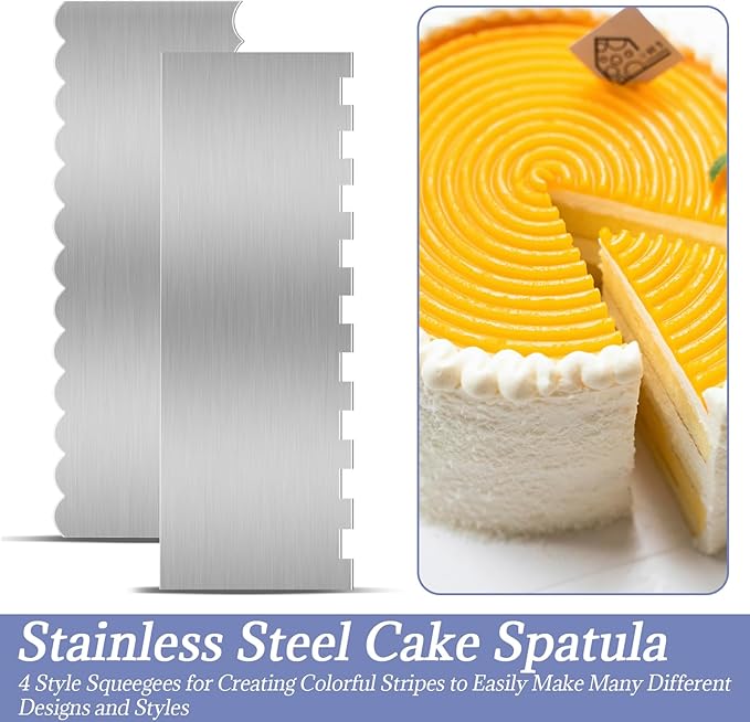 Stainless Steel Cake Scraper, 9 Inch Large Double Sided Patterned Stripe Edge Scraper Smoother, Cake Smoother Scraper for Mousse, Butter, Cream Cake Decoration (2 PCS)