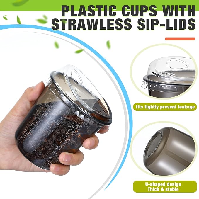 Ziliny 50 Sets Clear Plastic Coffee Cups with Sip Lids, Disposable Plastic PET Crystal Cups for Iced Coffee, Smoothie, Cold Beverage, Drink Shops and Party Catering(Black,12 oz) - Image 4