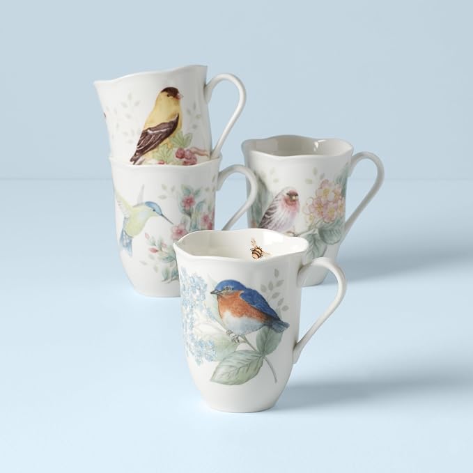 Lenox Coffee Mug Set, Butterfly Meadow Flutter 4-Piece Mugs, Service For 4, 12 Ounce Mug, Chip Resistant White Porcelain, Microwave And Dishwasher Safe, Ceramic Mugs, Coffee Cups (Assorted, 4 Piece) - Image 2