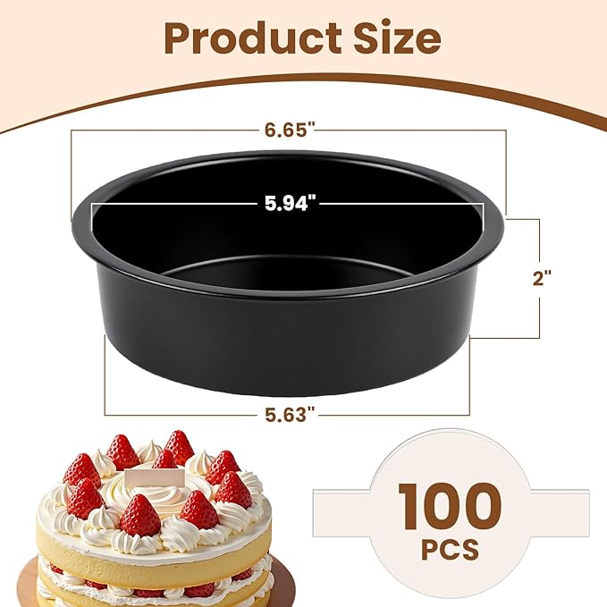 6 Inch Round Cake Pan Set of 3 - Nonstick Carbon Steel Cake Baking Pans with 100 PCS Parchment Paper, Dishwasher Safe, Durable for Layer Cakes, Birthday & Christmas Baking - Image 2