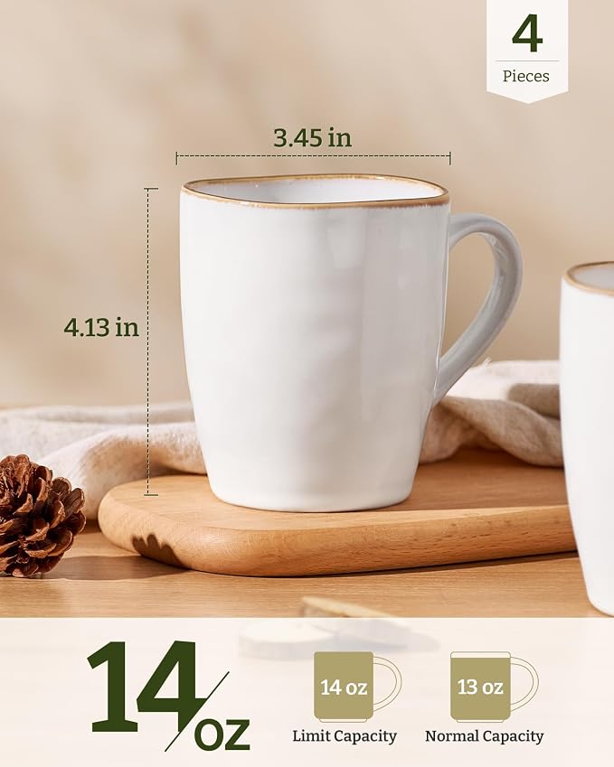 famiware Aurora Coffee Mugs, 14oz Mug Set of 4, Stoneware Mug, Cups for Kitchen, Cappuccino, Latte, Reactive Glaze, Microwave Safe, Scractch-resistant, Pearl White - Image 4