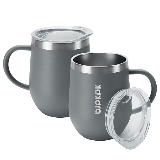 BJPKPK 2PCS Insulated Coffee Mug with Lid, 12oz Stainless Steel Tumbler | Travel Coffee Mug with Handle, Vacuum Insulated Tumbler Cup for Camping, Office, Home, BPA Free Lid, Hot & Cold by BJPKPK