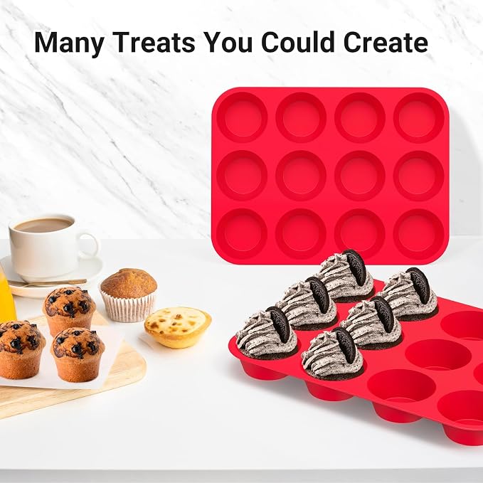 Redfly 3 Pack Silicone Muffin Pans for Baking & Cupcake Pan - 12 Cup Regular Size Silicone Molds, BPA Free Egg Bites Mold - Image 5