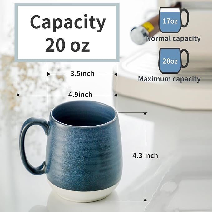 HASENSE 20 oz Large Coffee Mug – Farmhouse Deep Blue & Beige Cup, Oversized Tea Cup with Comfortable Handle, Microwave & Dishwasher Safe, Gift for Coffee, Latte, Hot Cocoa - Image 3