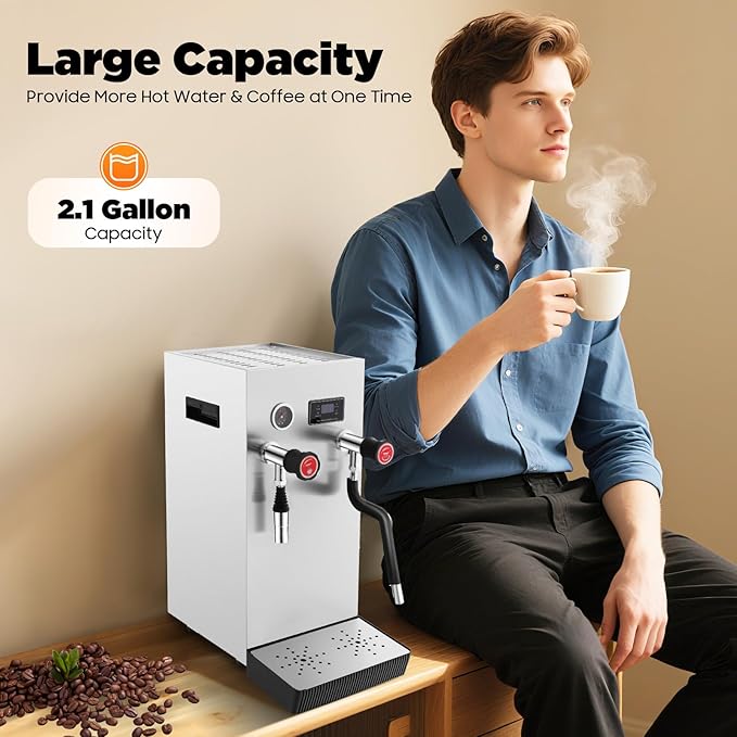 Commercial Milk Frother, 110v 2500w Full-Automatic Steam Boiling Water Frothing Machine Electric Steam Milk Foam Maker Multi-Purpose Coffee Milks Foam Machine with LCD Display for Shop Dessert Shop