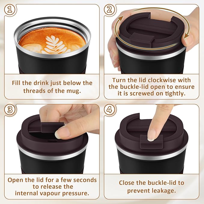 KETIEE Travel Mug, 12oz Insulated Coffee Cup with Leakproof Lid, Vacuum Stainless Steel Double-Wall Travel Coffee Mug Spill Proof, Reusable Tumbler for Men and Women for Hot & Cold Water Tea - Image 9
