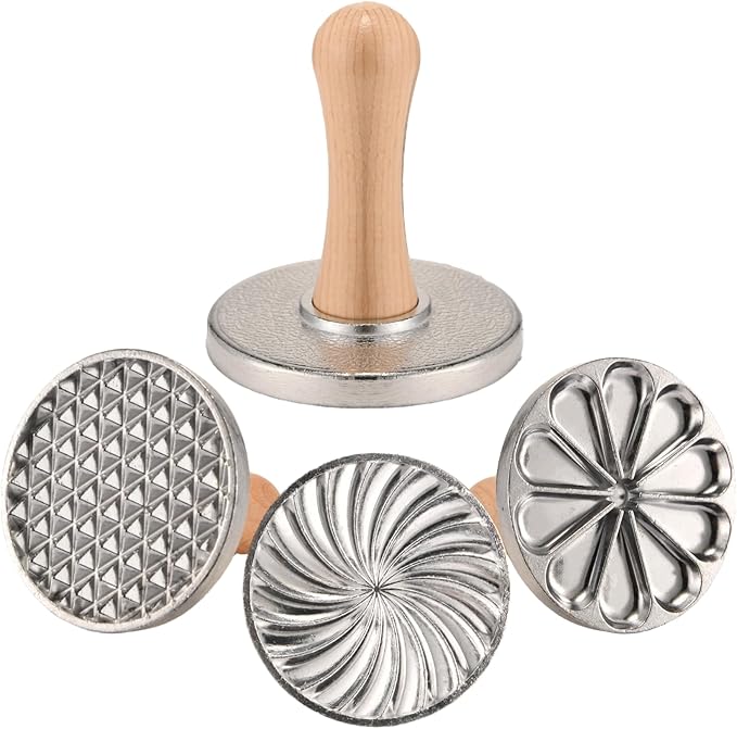 OPPEIN Cookie Stamps Set of 3, Metal Christmas Cookies Press Cutter Mold with Wooden Handle, Cookie Decorating Supplies for DIY Baking, Cake, Pastry,Christmas