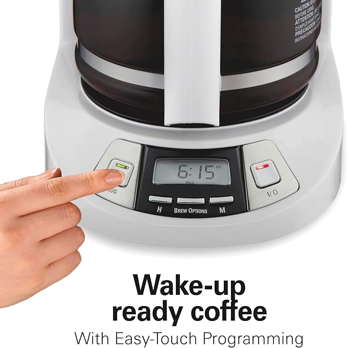 Hamilton Beach 12 Cup Programmable Drip Coffee Maker | Regular & Bold Brew Options | Auto Pause and Pour | Glass Carafe | White | 46294J - Image 2