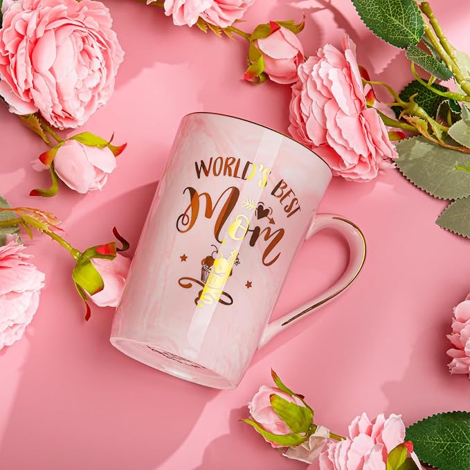 Birthday Gifts for Mom from Daughter Son Kids - Funny Birthday Gift Ideas for Mothers Wife Women - 14Oz Marble Ceramic Best Mom Coffee Mug with Lid Spoon Card, Box, Unique Moms Cup Gifts-Boxed Set | Unique Mom gifts Pink Marble Ceramic Cup With Lid Spo... - Image 4