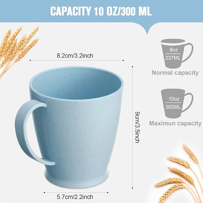 Zopeal 16 Pack Wheat Straw Plastic Coffee Cups Mugs 10 Oz Reusable Plastic Cup Mug with Handle Lightweight Microwavable Dishwasher Safe Unbreakable for Tea Milk Water Juice Coffee (Nordic Blue) - Image 2